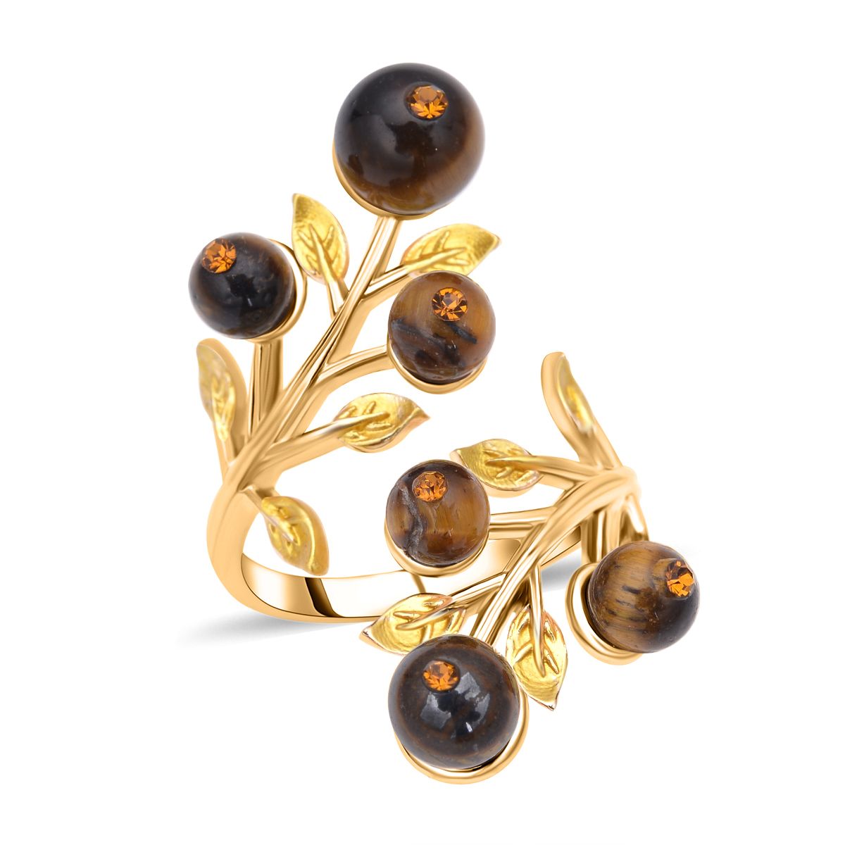 Gelbes Tigerauge und mehrfarbiger Kristall-Ring, (Größe 16.50)