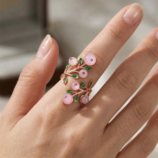 Rosenquarz und rosa Kristall-Ring, reines Messing (Größe 16.50)