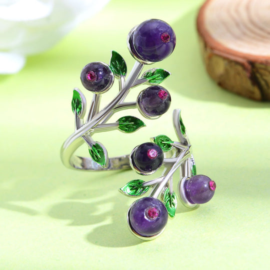 Afrikanischer Amethyst und lila Kristall Ring, Messing (Größe 16.50)