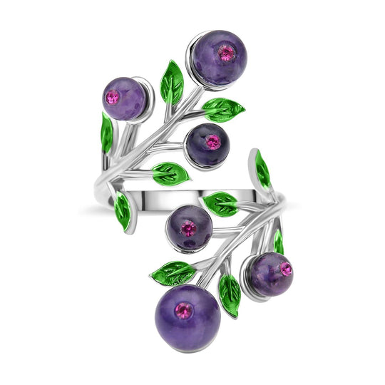 Afrikanischer Amethyst und lila Kristall Ring, Messing (Größe 16.50)