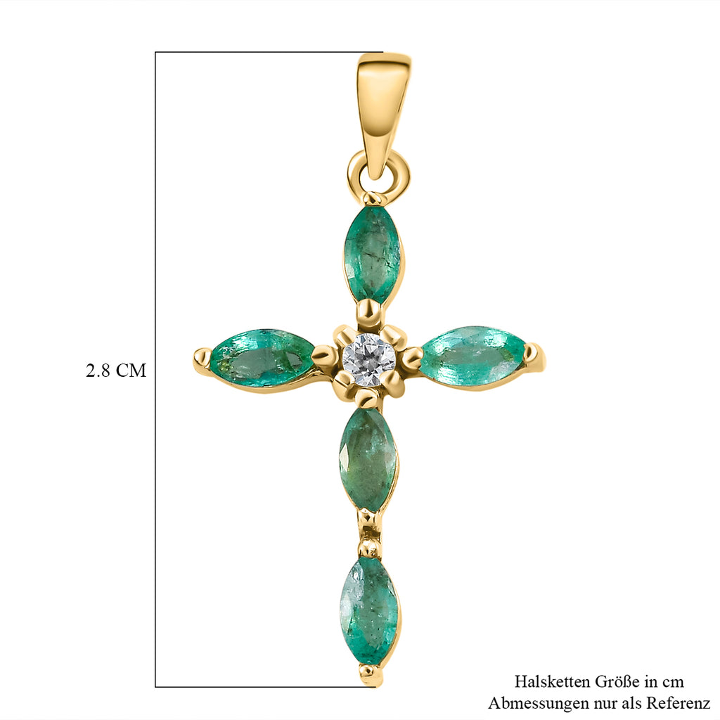 Sambischer Smaragd und weißer Zirkon-Anhänger, 925 Silber vergoldet ca. 0,72 ct