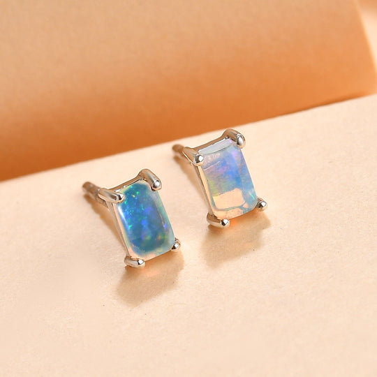Natürliche, äthiopische Opal-Ohrringe, 925 Silber platiniert ca. 0,47 ct