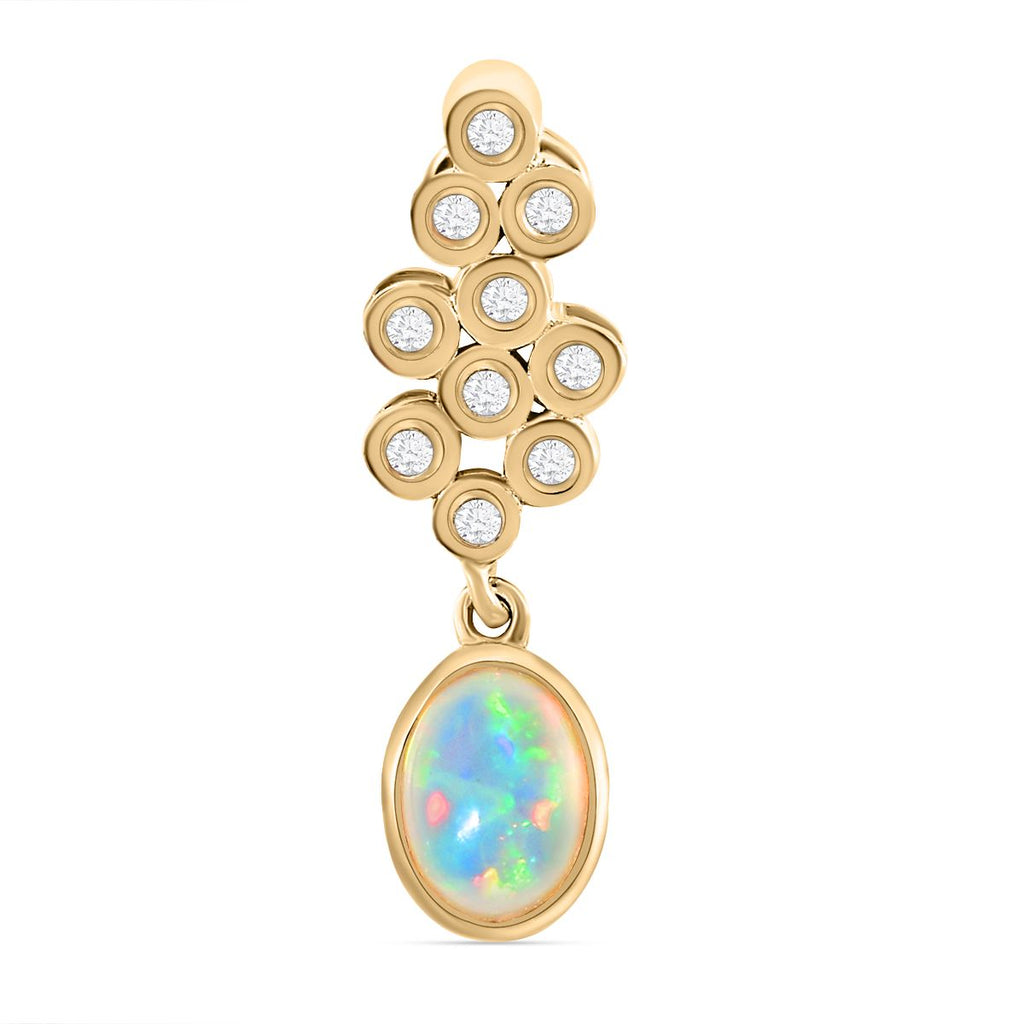 Natürlicher, äthiopischer Opal und weißer Zirkon-Anhänger, 925 Silber vergoldet ca. 0,66 ct