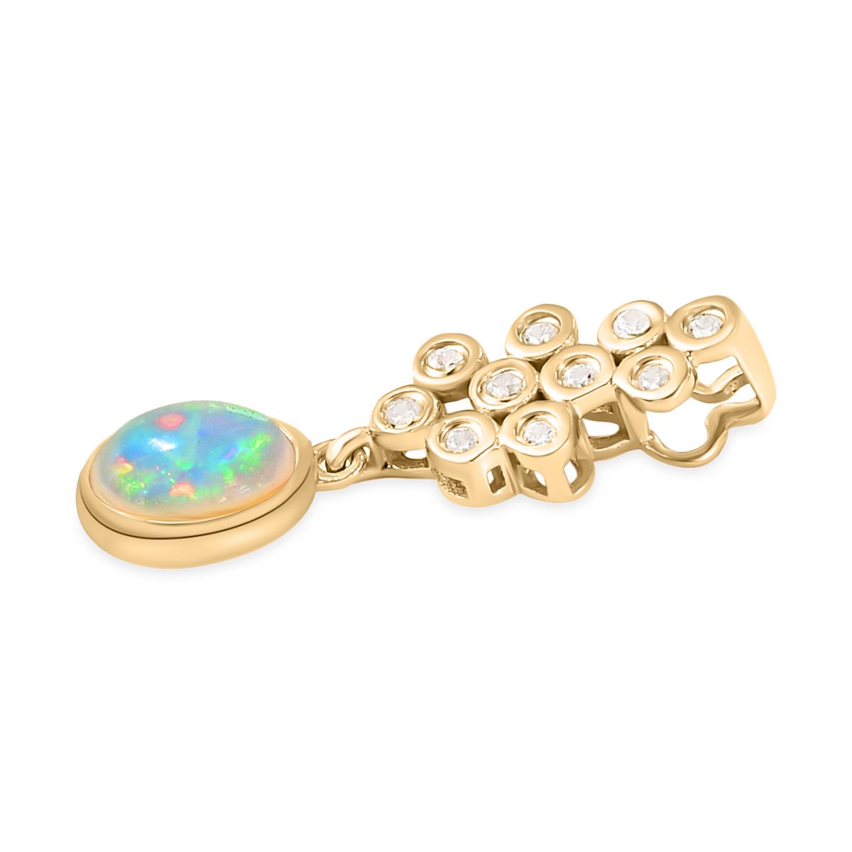 Natürlicher, äthiopischer Opal und weißer Zirkon-Anhänger, 925 Silber vergoldet ca. 0,66 ct