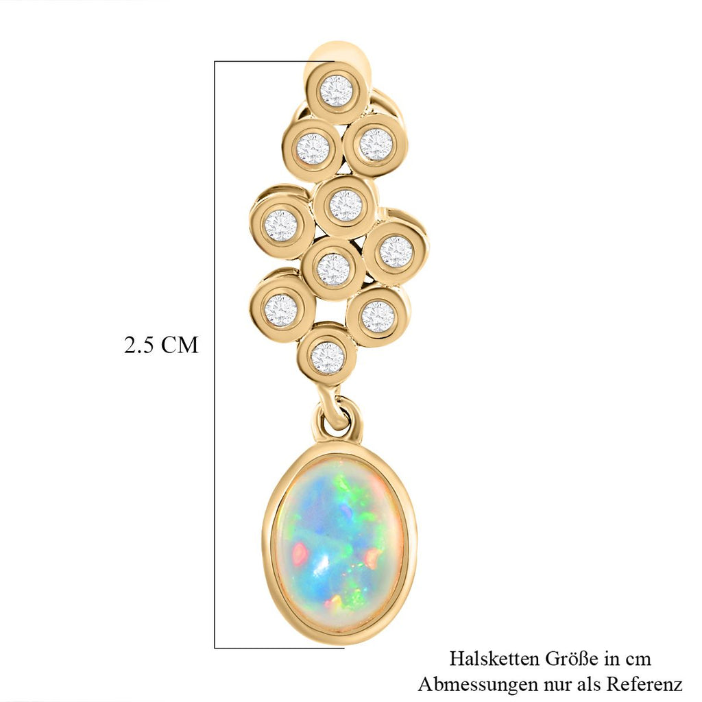 Natürlicher, äthiopischer Opal und weißer Zirkon-Anhänger, 925 Silber vergoldet ca. 0,66 ct
