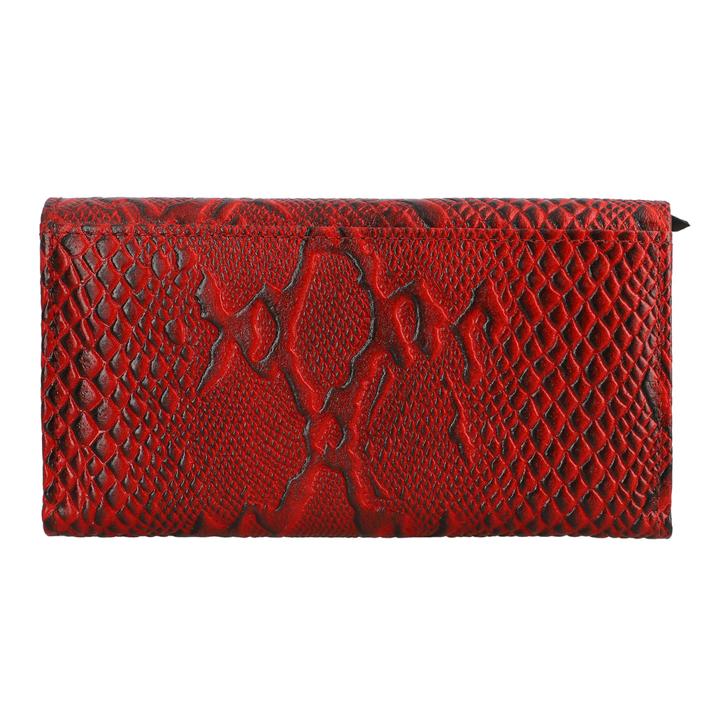 Geldbörse aus Leder mit RFID Schutz und Python Prägung, 18,4 x 10,2 cm, Rot