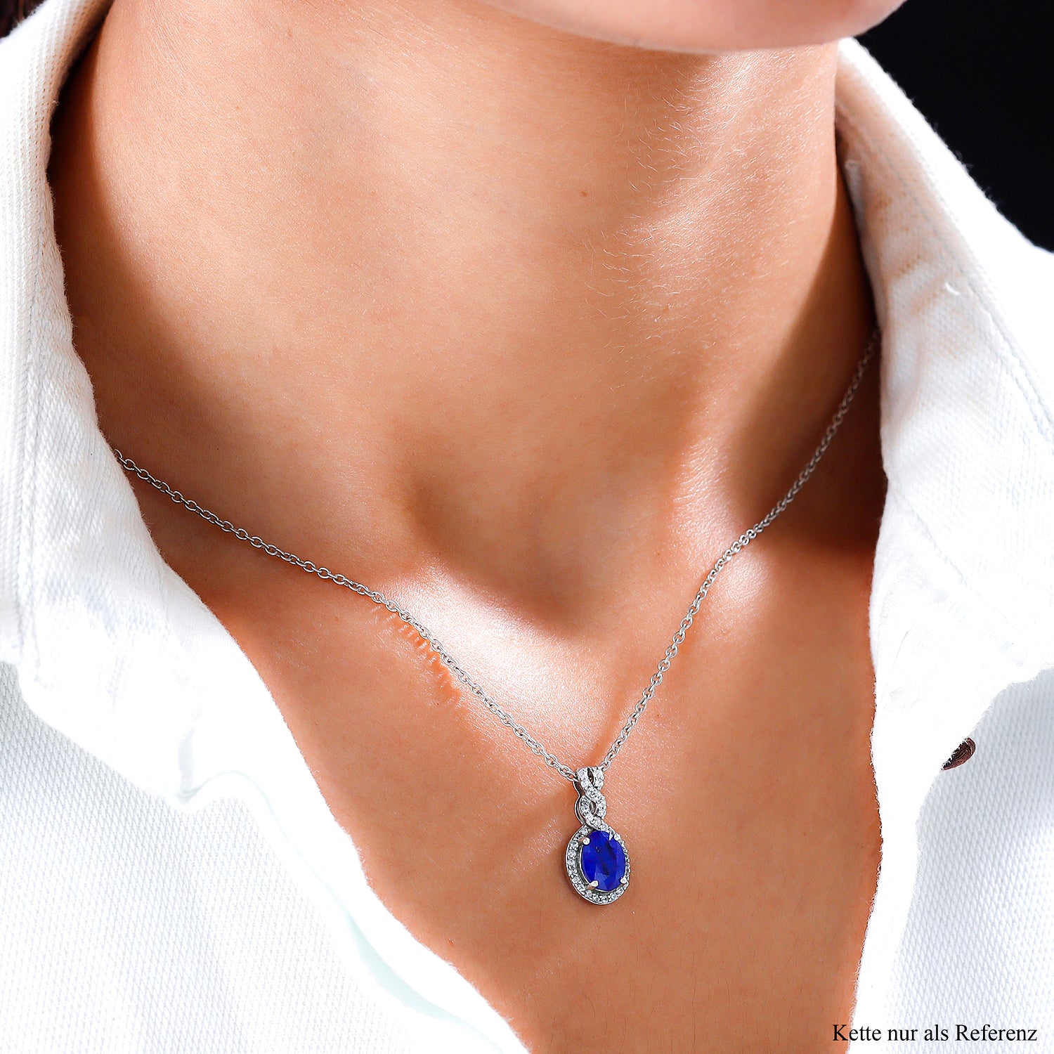 AAA Tansanischer Blauer Spinell (Diffundierter) und weißer Zirkon Anhänger, 925 Silber platiniert ca. 1.74 ct