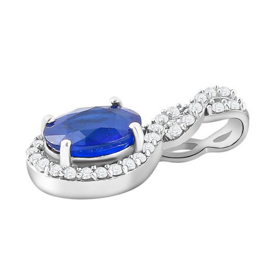 AAA Tansanischer Blauer Spinell (Diffundierter) und weißer Zirkon Anhänger, 925 Silber platiniert ca. 1.74 ct