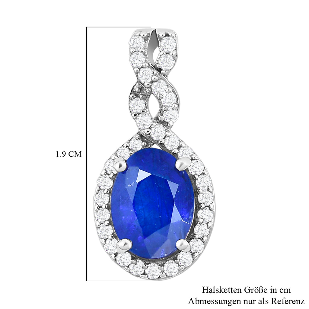 AAA Tansanischer Blauer Spinell (Diffundierter) und weißer Zirkon Anhänger, 925 Silber platiniert ca. 1.74 ct