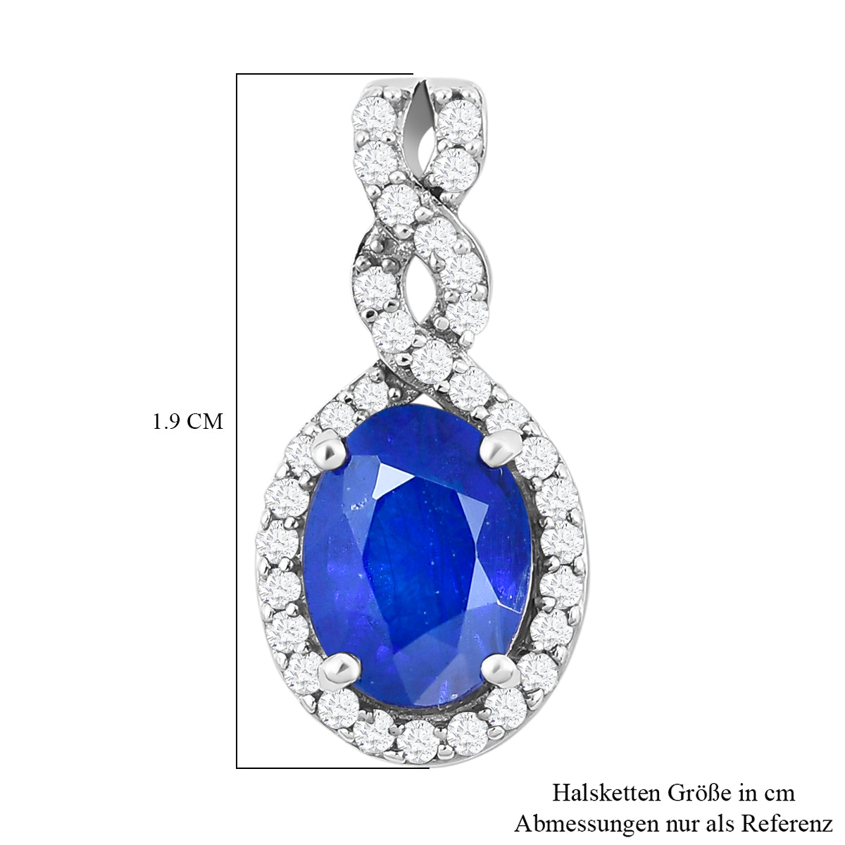 AAA Tansanischer Blauer Spinell (Diffundierter) und weißer Zirkon Anhänger, 925 Silber platiniert ca. 1.74 ct
