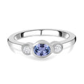 Tansanit und weißer Zirkon-Ring, 925 Silber platiniert (Größe 16.00) ca. 0,55 ct