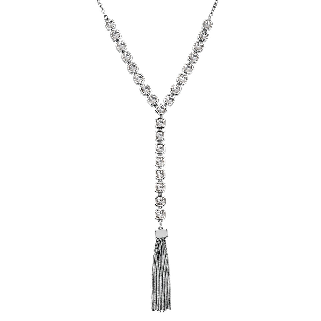 Weiße Kristall-Collier, ca. 70 cm, silberfarben