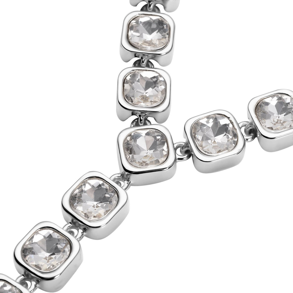 Weiße Kristall-Collier, ca. 70 cm, silberfarben