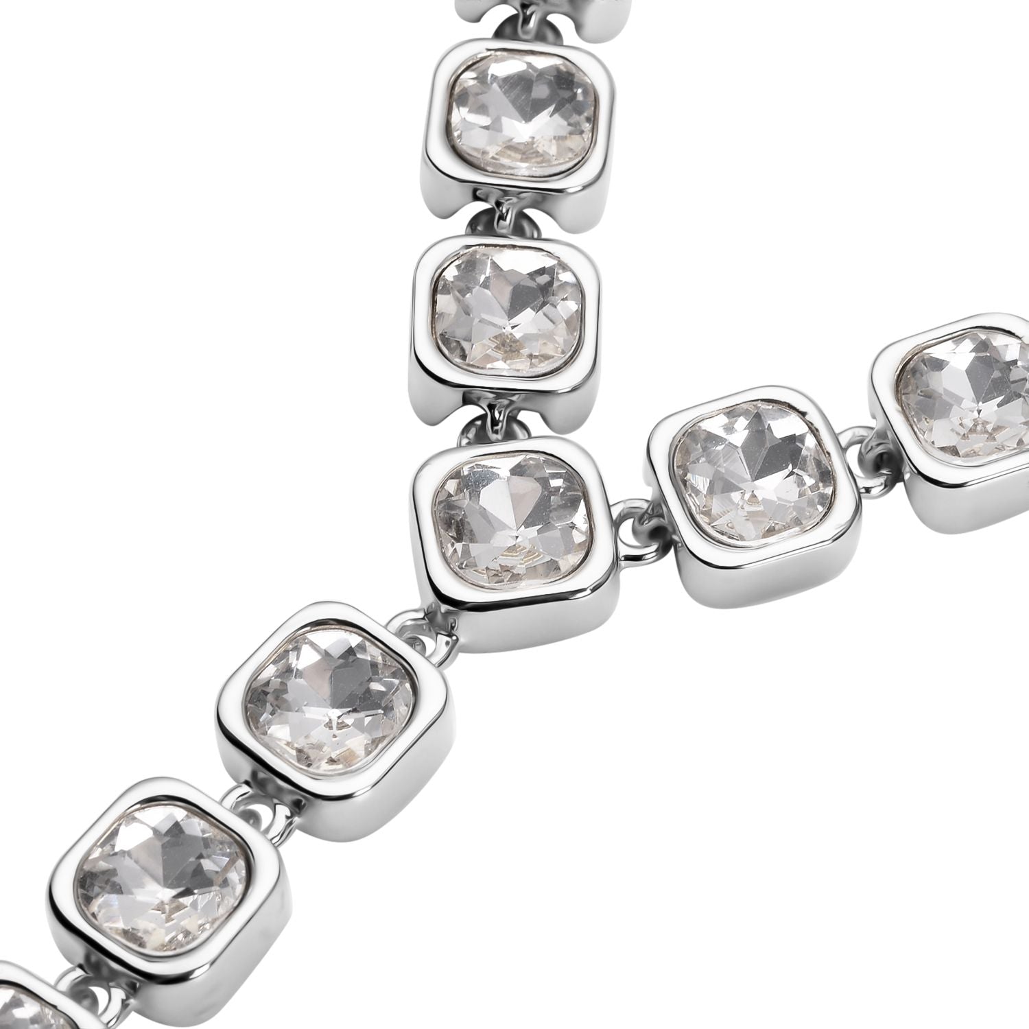 Weiße Kristall-Collier, ca. 70 cm, silberfarben