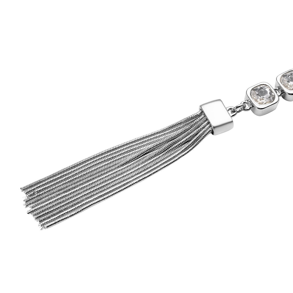 Weiße Kristall-Collier, ca. 70 cm, silberfarben