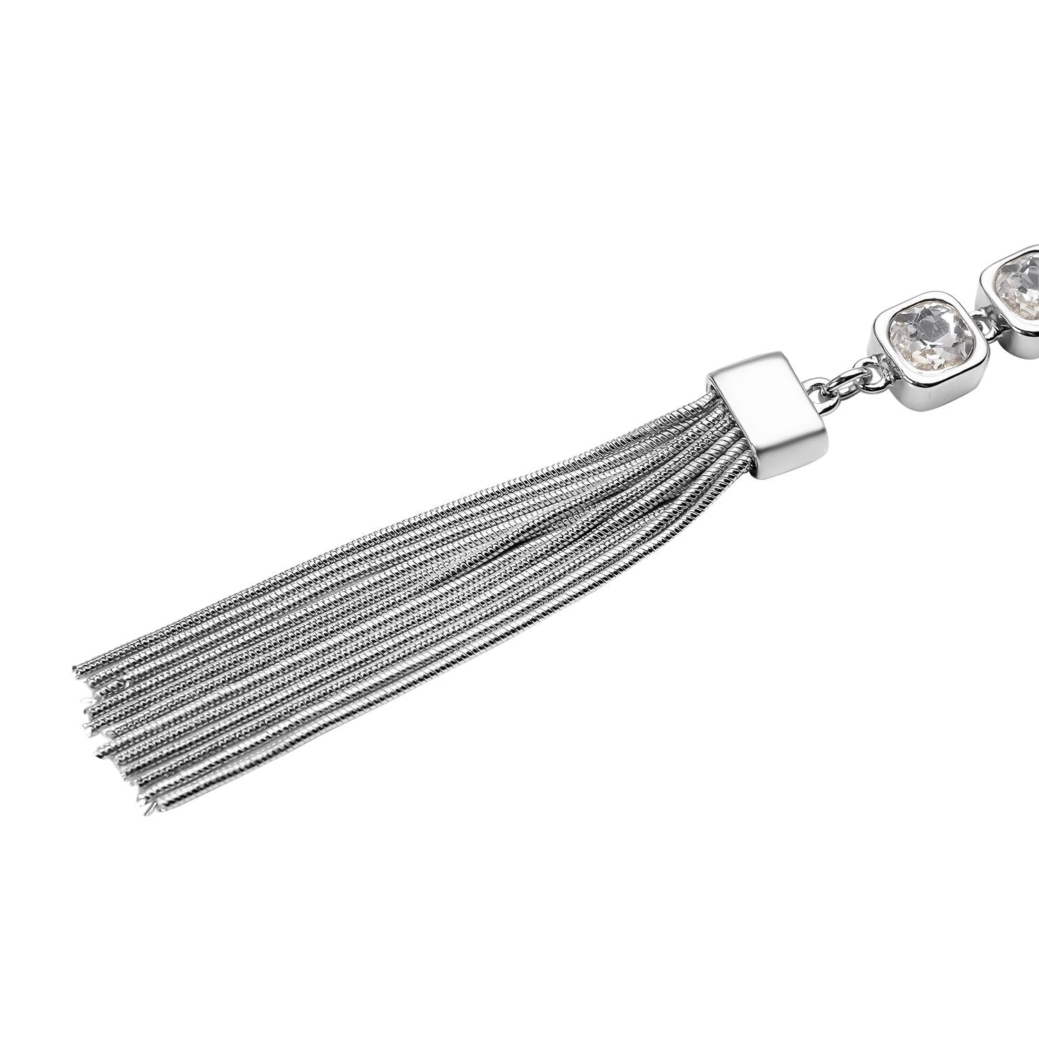 Weiße Kristall-Collier, ca. 70 cm, silberfarben