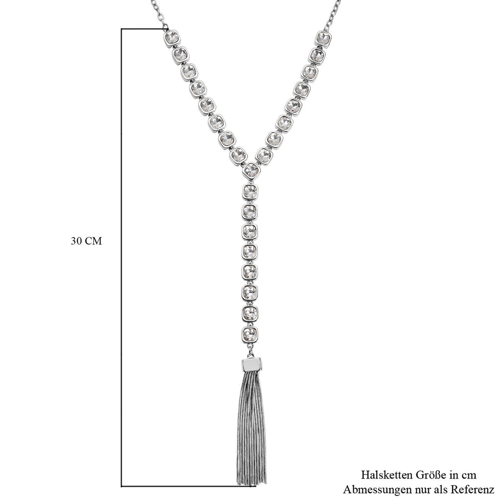Weiße Kristall-Collier, ca. 70 cm, silberfarben