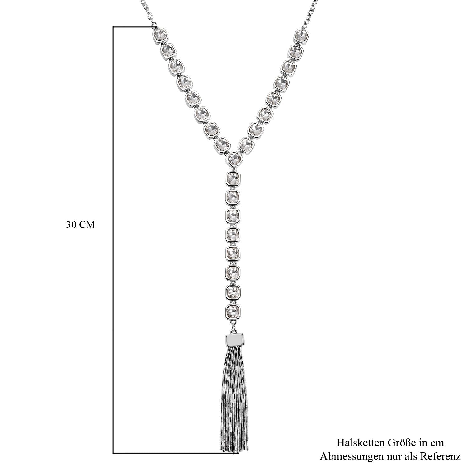 Weiße Kristall-Collier, ca. 70 cm, silberfarben