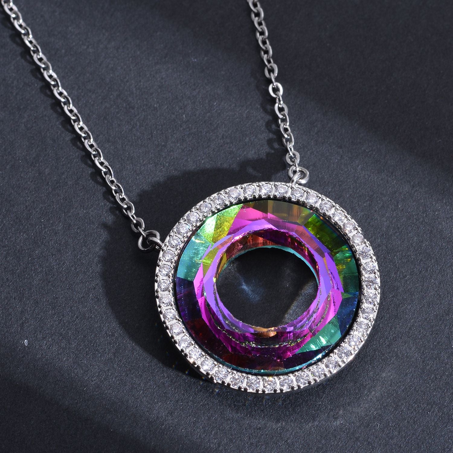 Glas und weiße Zirkonia Halskette, ca. 50 cm, Edelstahl ca. 0.15 ct