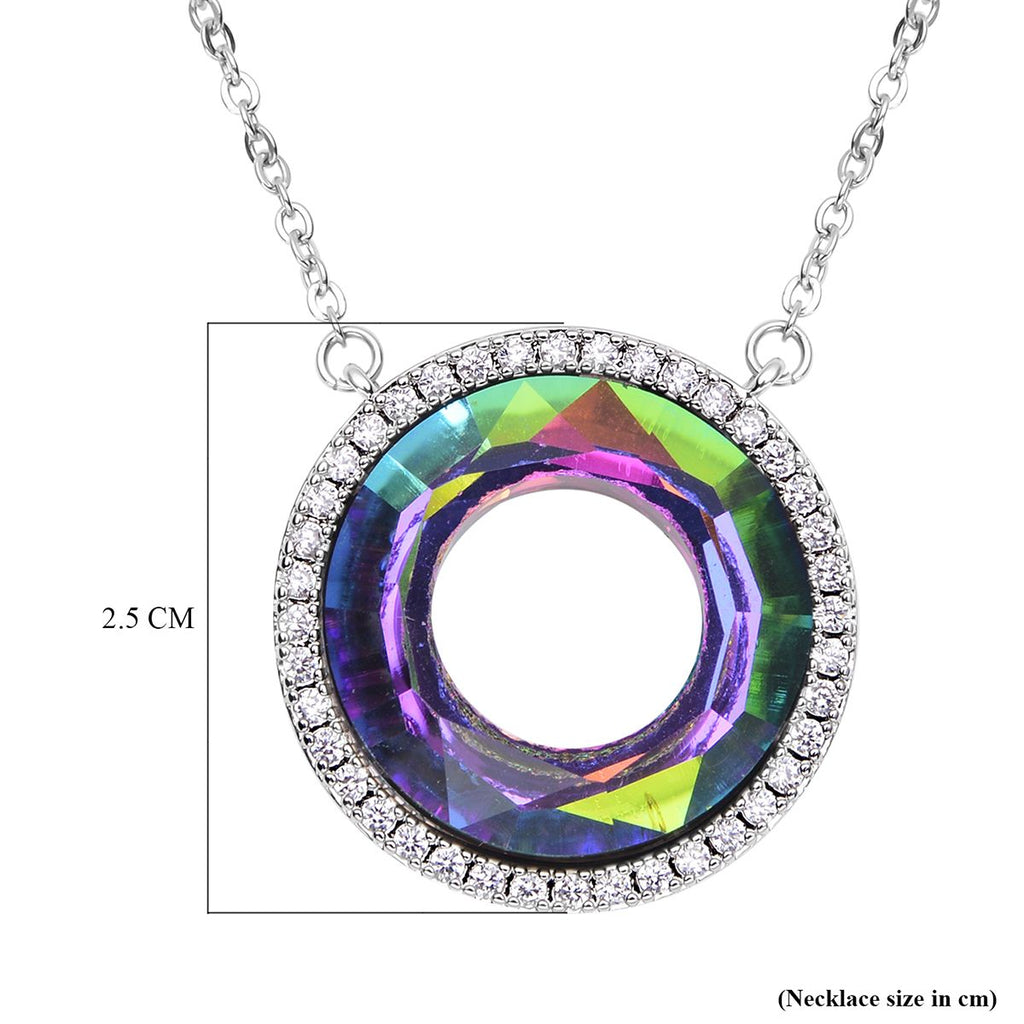 Glas und weiße Zirkonia Halskette, ca. 50 cm, Edelstahl ca. 0.15 ct