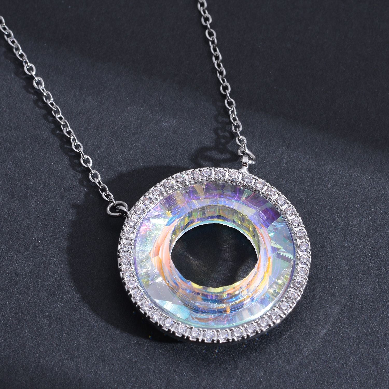 Glas und weiße Zirkonia Halskette, ca. 50 cm, 316L Edelstahl ca. 0.15 ct