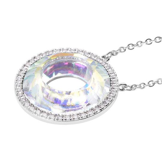 Glas und weiße Zirkonia Halskette, ca. 50 cm, 316L Edelstahl ca. 0.15 ct