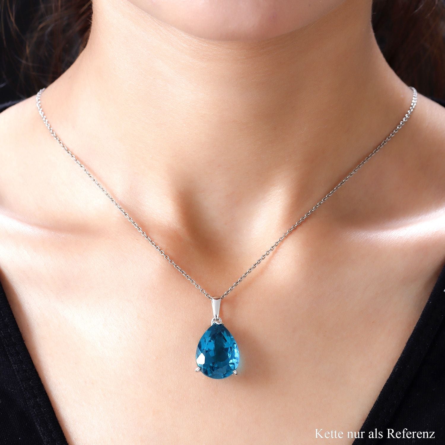 Capri blauer Quarz-Anhänger, 925 Silber platiniert ca. 16.65 ct