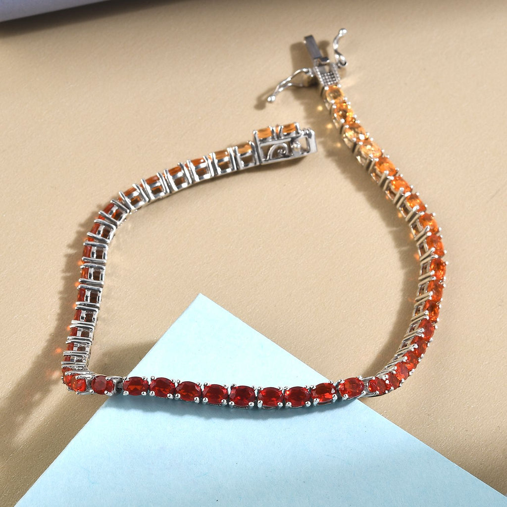 Mehrfarbiges Feueropal-Armband, ca. 20 cm, 925 Silber platiniert ca. 5,49 ct