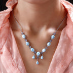 Larimar-Halskette, ca. 45 cm, 925 Silber platiniert ca. 22,04 ct
