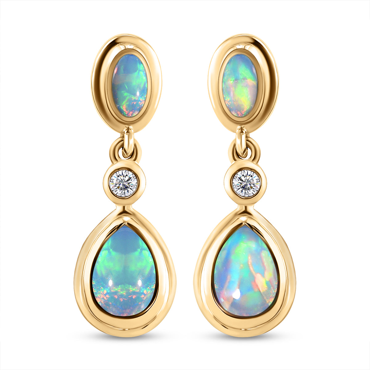 Natürliche, äthiopische Opal-Ohrringe, 925 Silber vergoldet ca. 1,39 ct