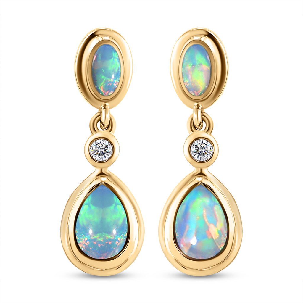 Natürliche, äthiopische Opal-Ohrringe, 925 Silber vergoldet ca. 1,39 ct