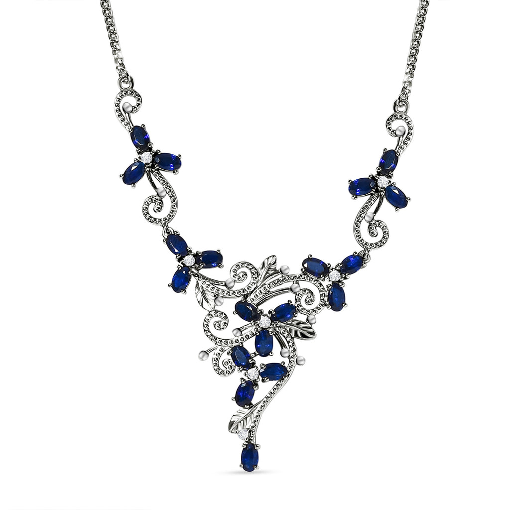 AA tansanisches, blaues Spinell(DIF) und weißes Zirkon-Collier, ca. 45 cm, 925 Silber platiniert ca. 5,49 ct