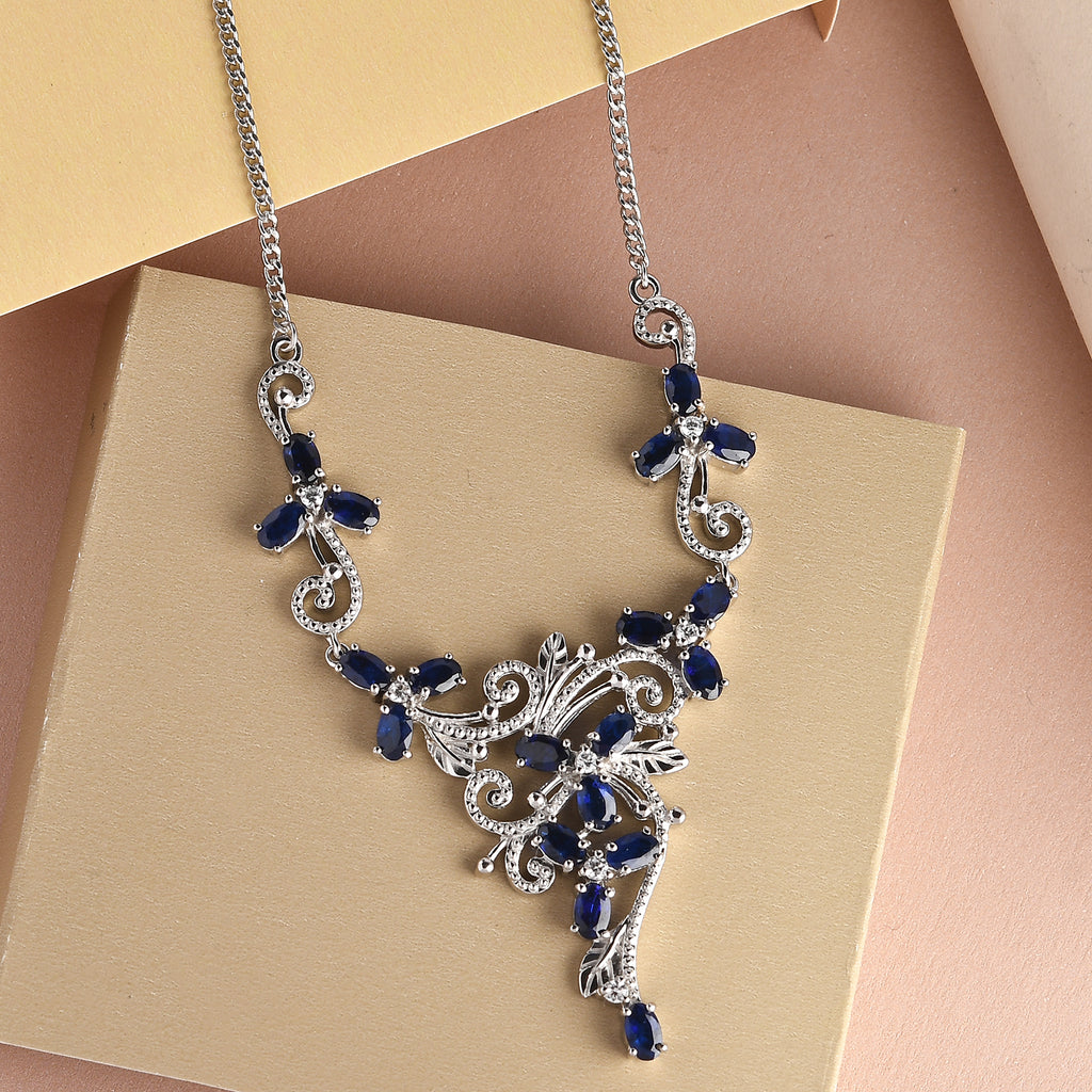 AA tansanisches, blaues Spinell(DIF) und weißes Zirkon-Collier, ca. 45 cm, 925 Silber platiniert ca. 5,49 ct