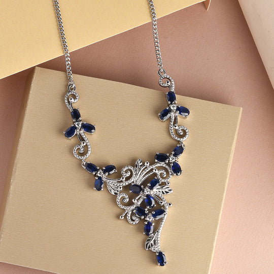 AA tansanisches, blaues Spinell(DIF) und weißes Zirkon-Collier, ca. 45 cm, 925 Silber platiniert ca. 5,49 ct