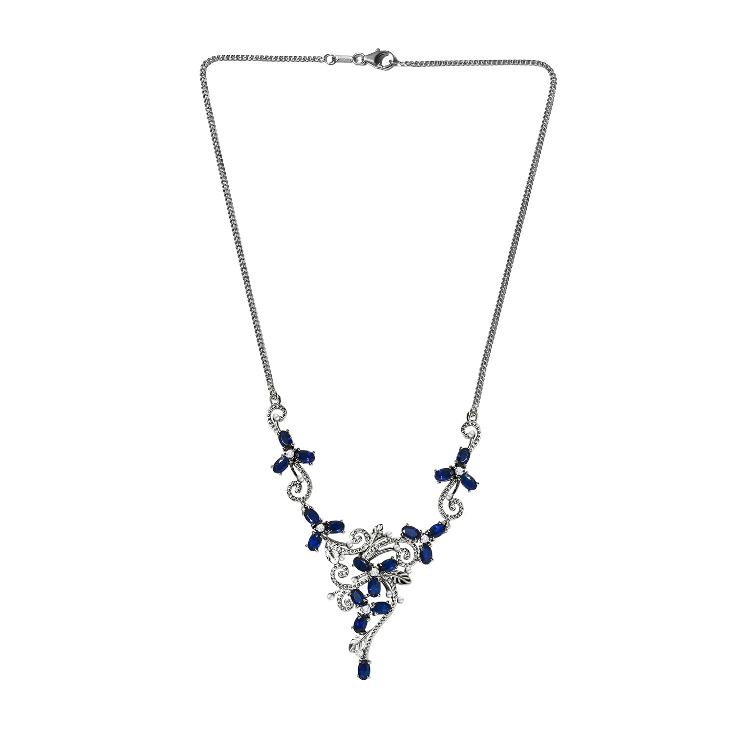 AA tansanisches, blaues Spinell(DIF) und weißes Zirkon-Collier, ca. 45 cm, 925 Silber platiniert ca. 5,49 ct