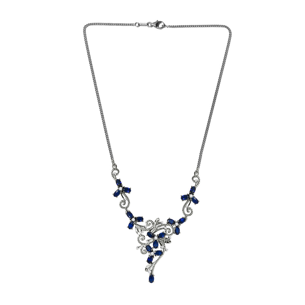 AA tansanisches, blaues Spinell(DIF) und weißes Zirkon-Collier, ca. 45 cm, 925 Silber platiniert ca. 5,49 ct