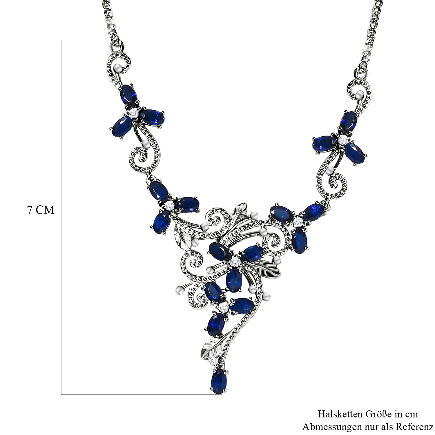 AA tansanisches, blaues Spinell(DIF) und weißes Zirkon-Collier, ca. 45 cm, 925 Silber platiniert ca. 5,49 ct