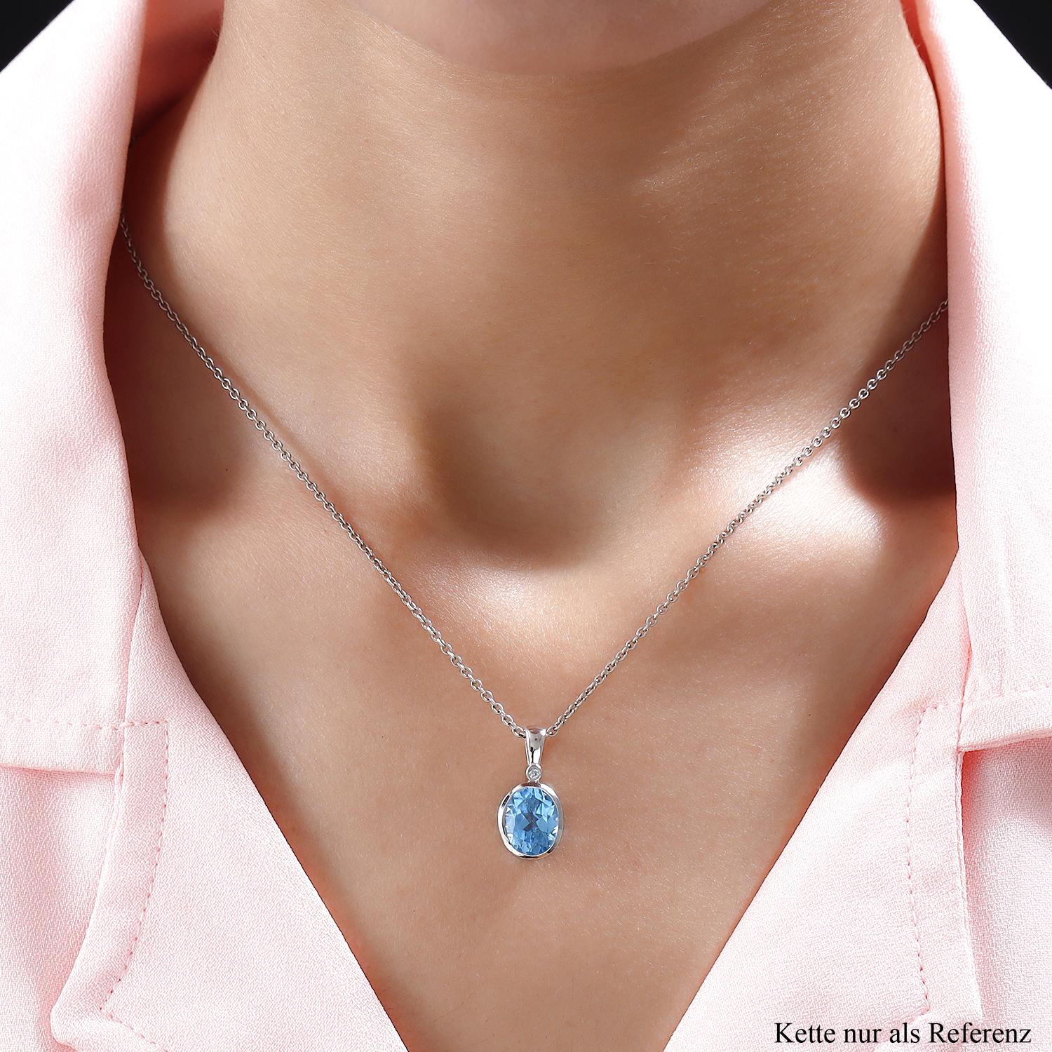 Schweizer Blautopas und weißer Zirkon-Anhänger, 925 Silber platiniert ca. 3,36 ct