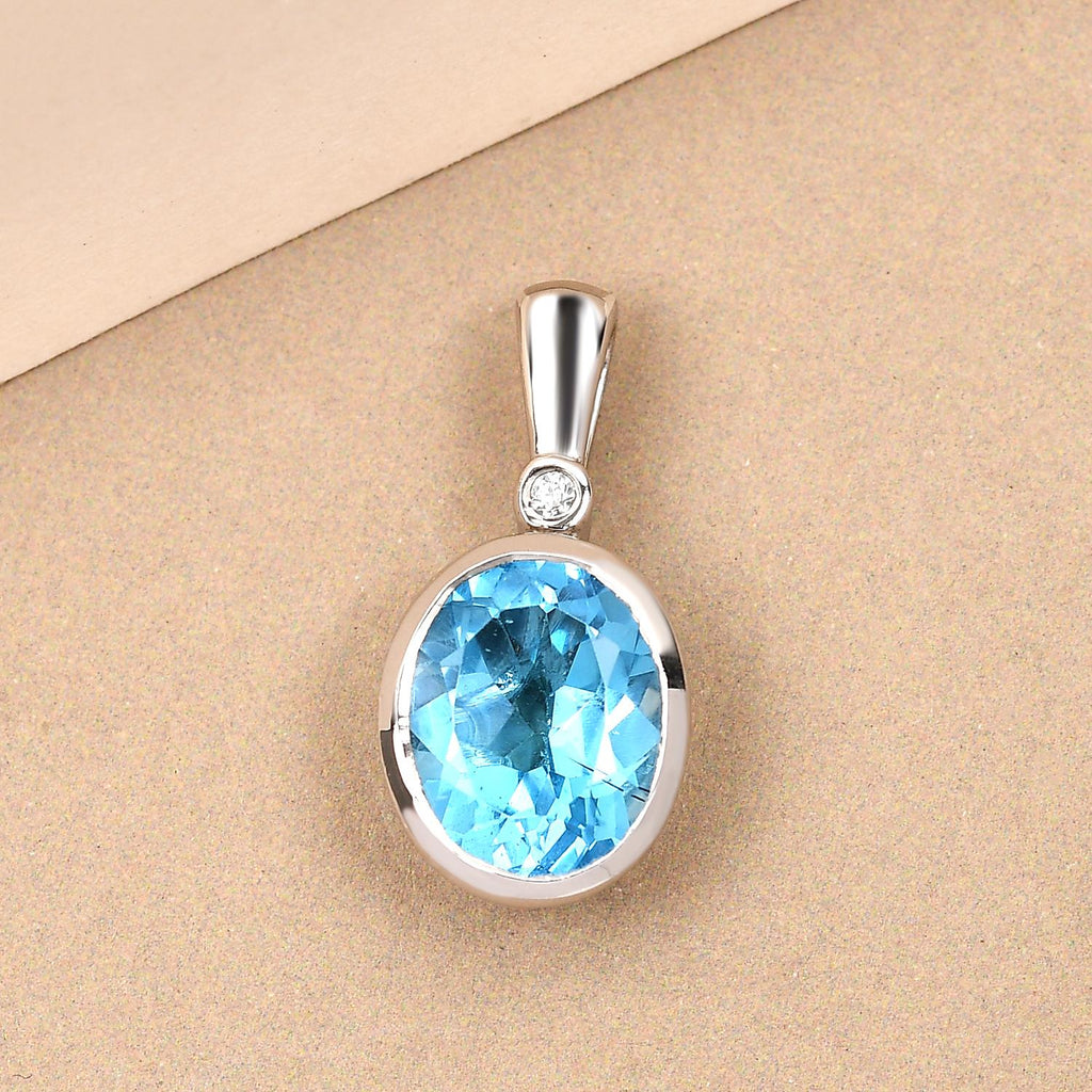 Schweizer Blautopas und weißer Zirkon-Anhänger, 925 Silber platiniert ca. 3,36 ct
