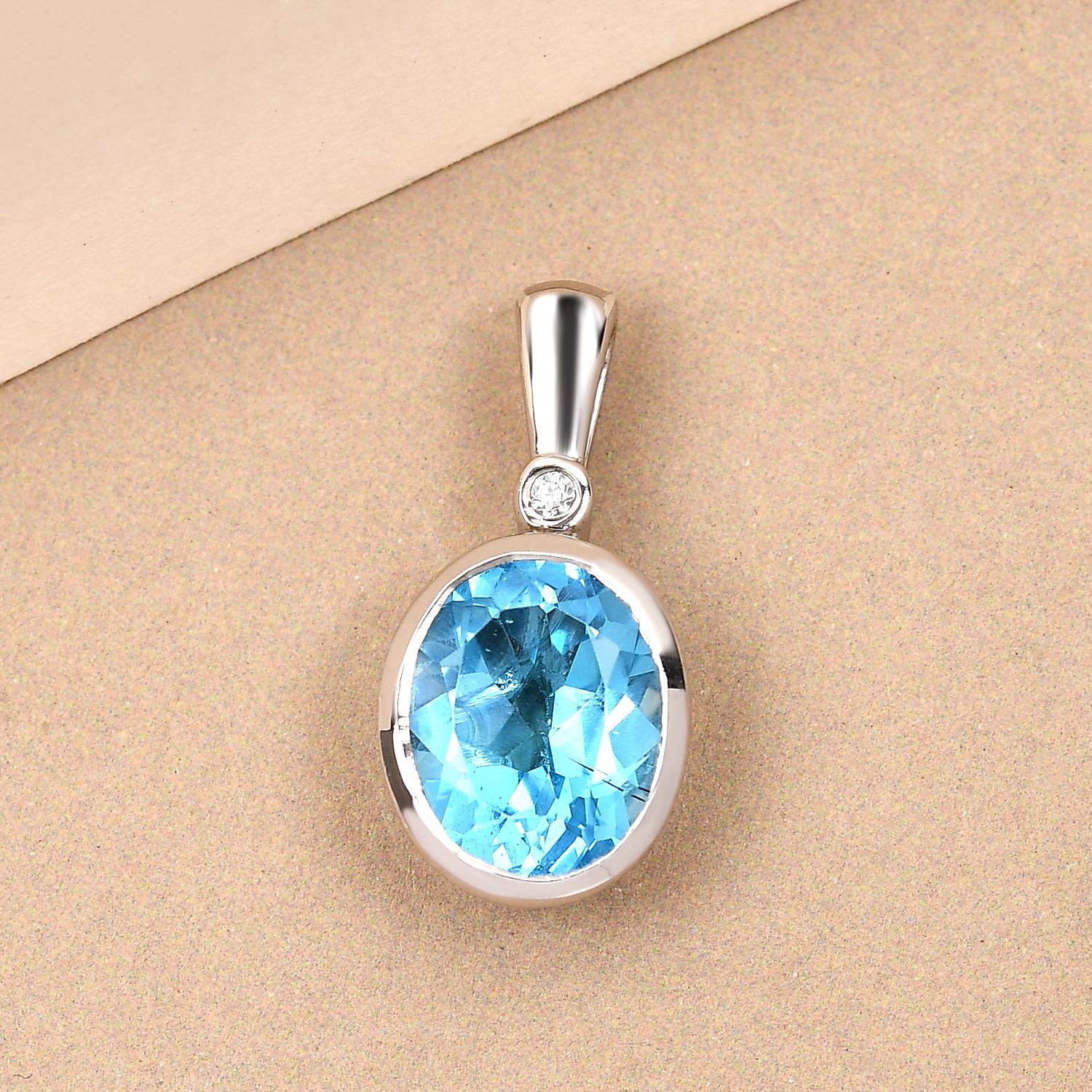 Schweizer Blautopas und weißer Zirkon-Anhänger, 925 Silber platiniert ca. 3,36 ct