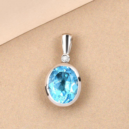 Schweizer Blautopas und weißer Zirkon-Anhänger, 925 Silber platiniert ca. 3,36 ct