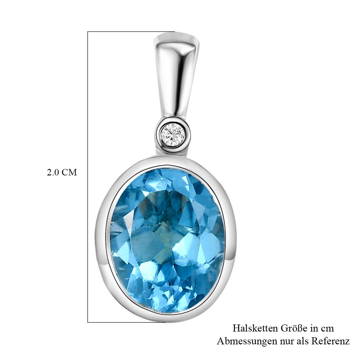 Schweizer Blautopas und weißer Zirkon-Anhänger, 925 Silber platiniert ca. 3,36 ct