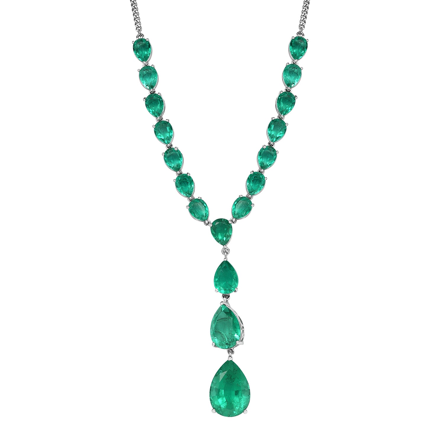 Smaragd-Quarz-Triplette Halskette, ca. 45 cm, 925 Silber platiniert ca. 44.74 ct
