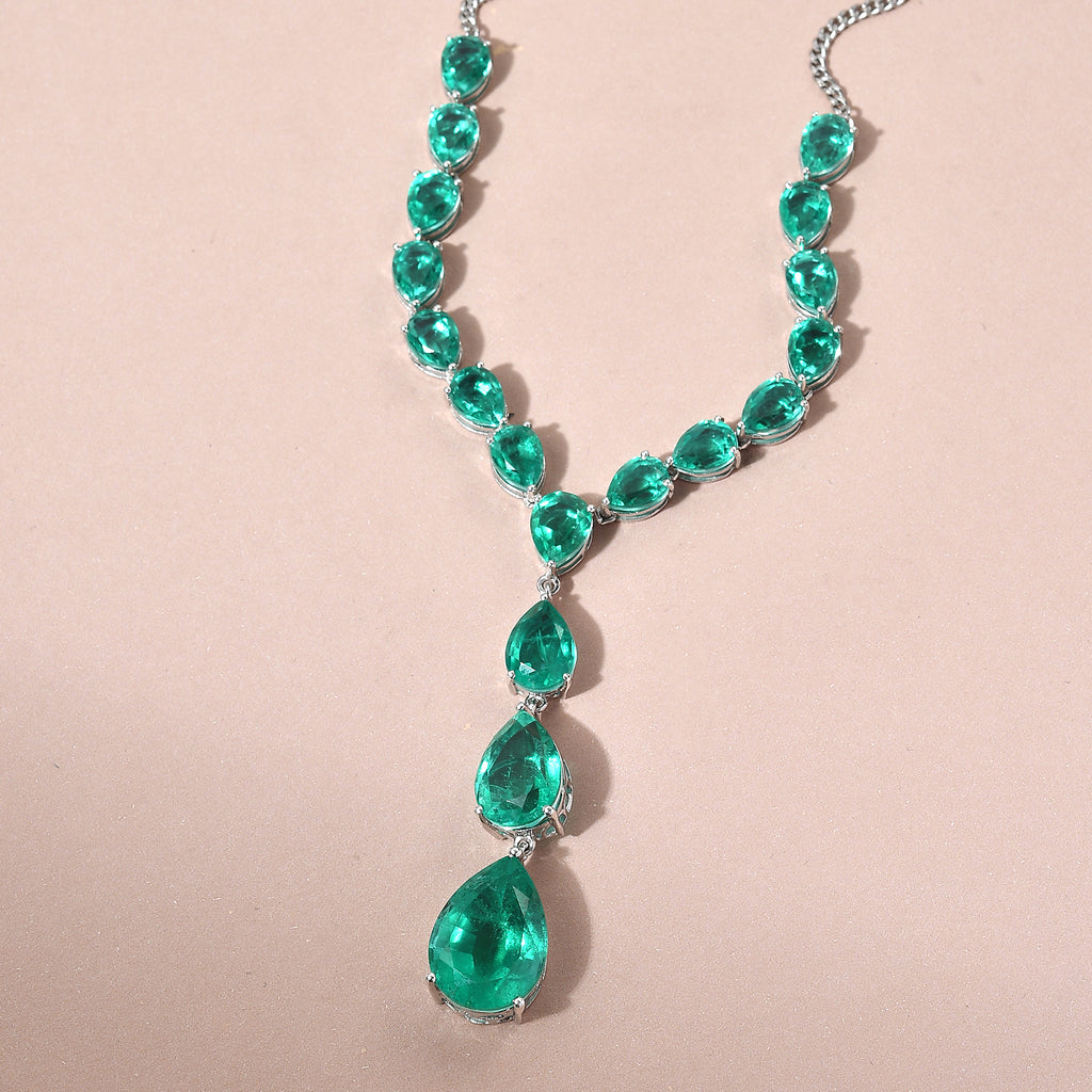Smaragd-Quarz-Triplette Halskette, ca. 45 cm, 925 Silber platiniert ca. 44.74 ct
