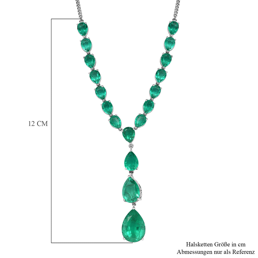Smaragd-Quarz-Triplette Halskette, ca. 45 cm, 925 Silber platiniert ca. 44.74 ct