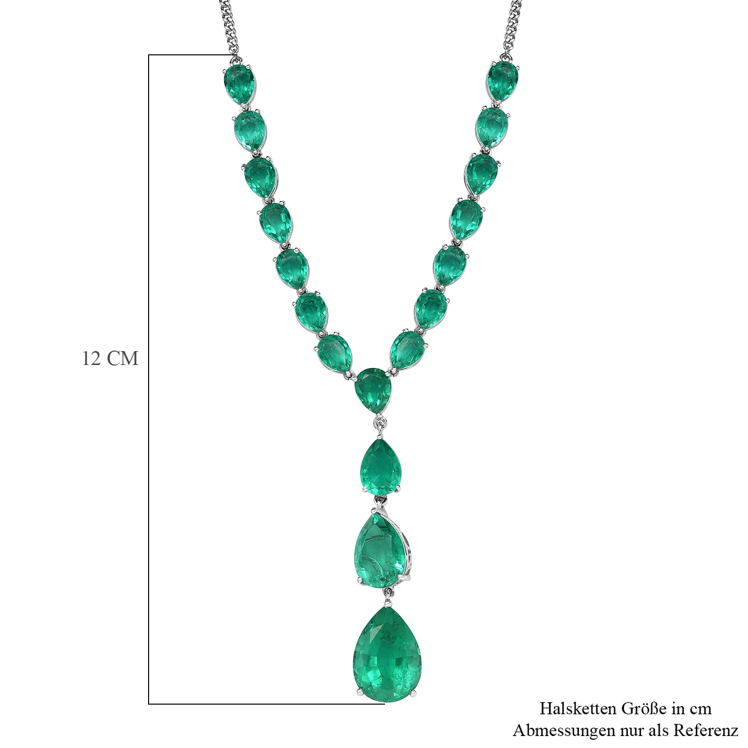 Smaragd-Quarz-Triplette Halskette, ca. 45 cm, 925 Silber platiniert ca. 44.74 ct