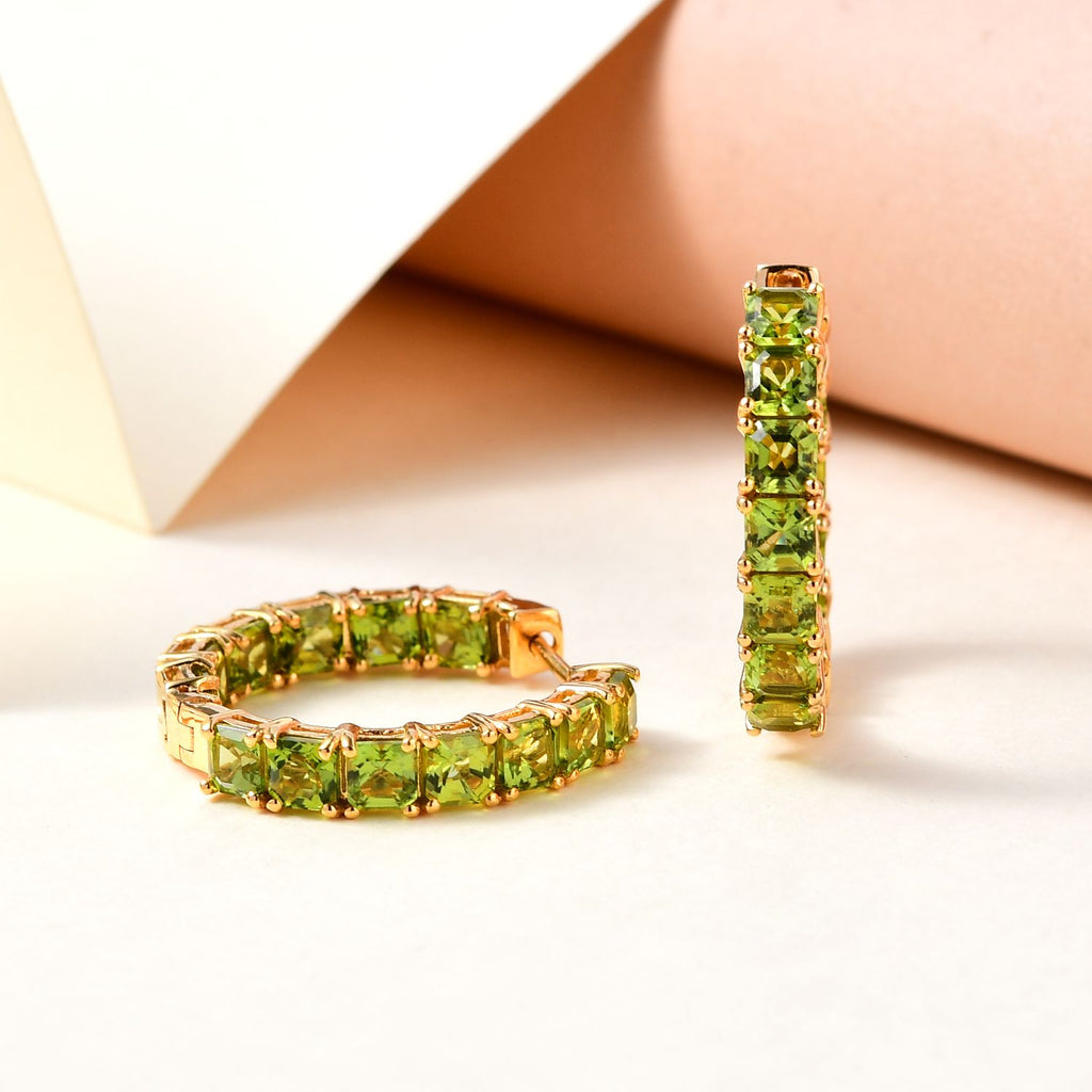 Natürliche Peridot Creolen, 925 Silber vergoldet, ca. 9.31 ct