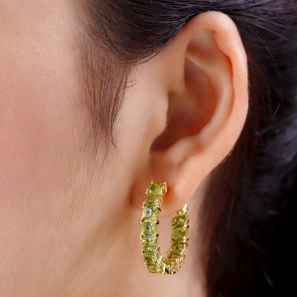 Natürliche Peridot Creolen, 925 Silber vergoldet, ca. 9.31 ct