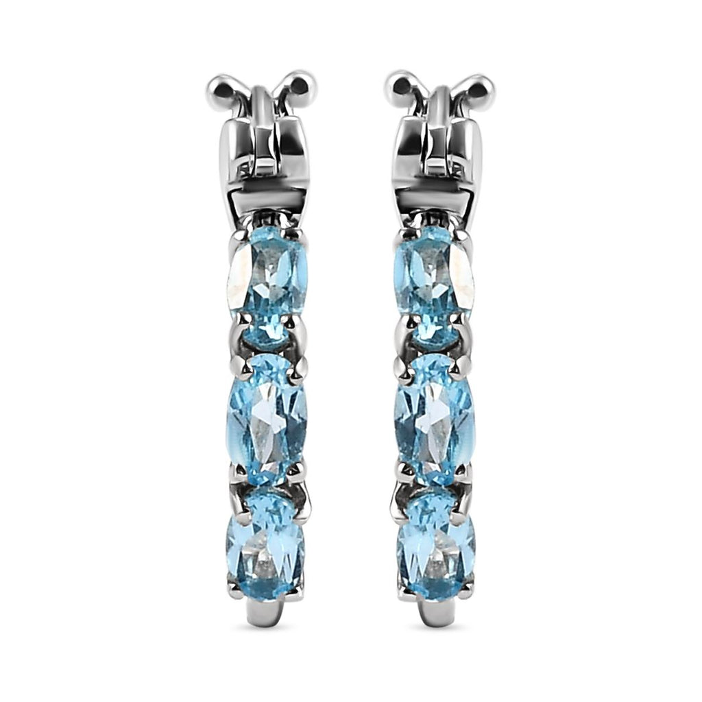 Schweizer Blautopas-Creolen, 925 Silber platiniert ca. 1,61 ct