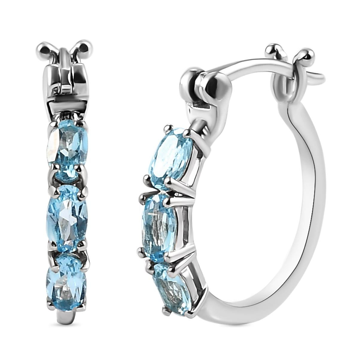 Schweizer Blautopas-Creolen, 925 Silber platiniert ca. 1,61 ct